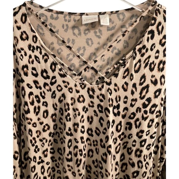 Chico's Women's Cheetah Print Long Sleeve V-Neck Tee SIZE-3 - Picture 4 of 6